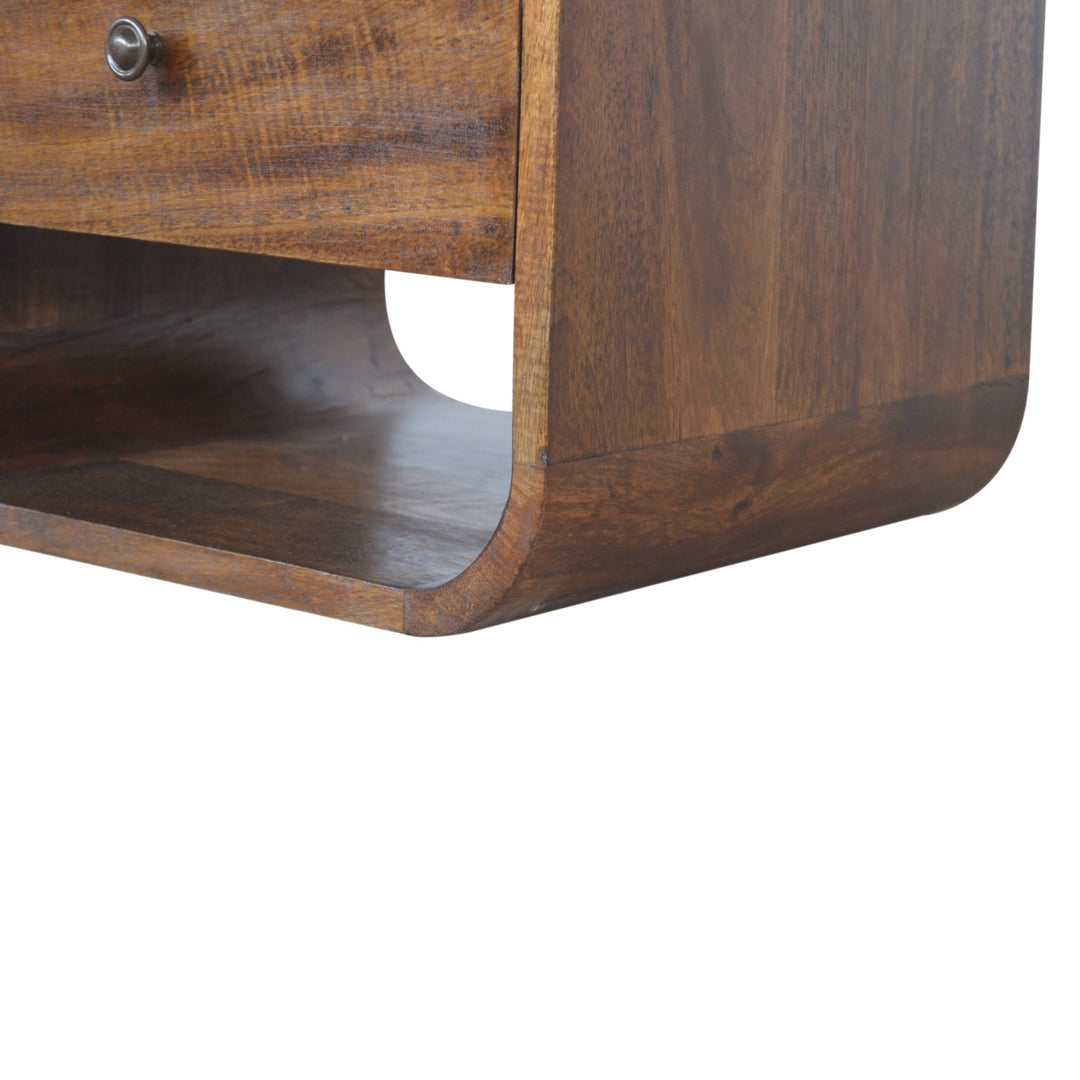 Brown Lacquered Chestnut Solid Mango Wood Curved Bedside with 2 Drawers & 2 Shelves