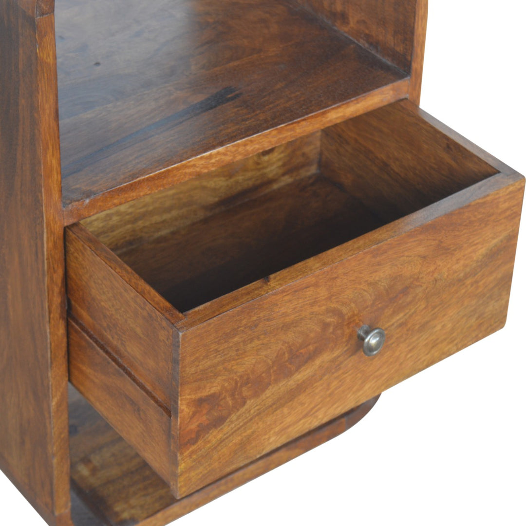Brown Lacquered Chestnut Solid Mango Wood Curved Bedside with 2 Drawers & 2 Shelves