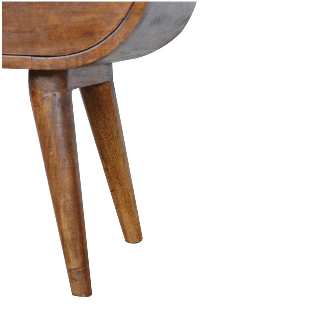 Brown Lacquered Chestnut Solid Mango Wood Circular Open Bedside with Wall-Mounted Drawer