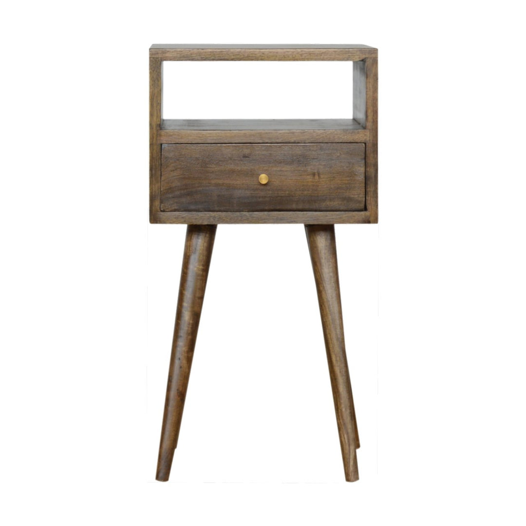 Brown Light Grey Lacquered Solid Mango Wood Mini Faded Grey Bedside Table