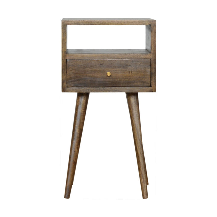Brown Light Grey Lacquered Solid Mango Wood Mini Faded Grey Bedside Table
