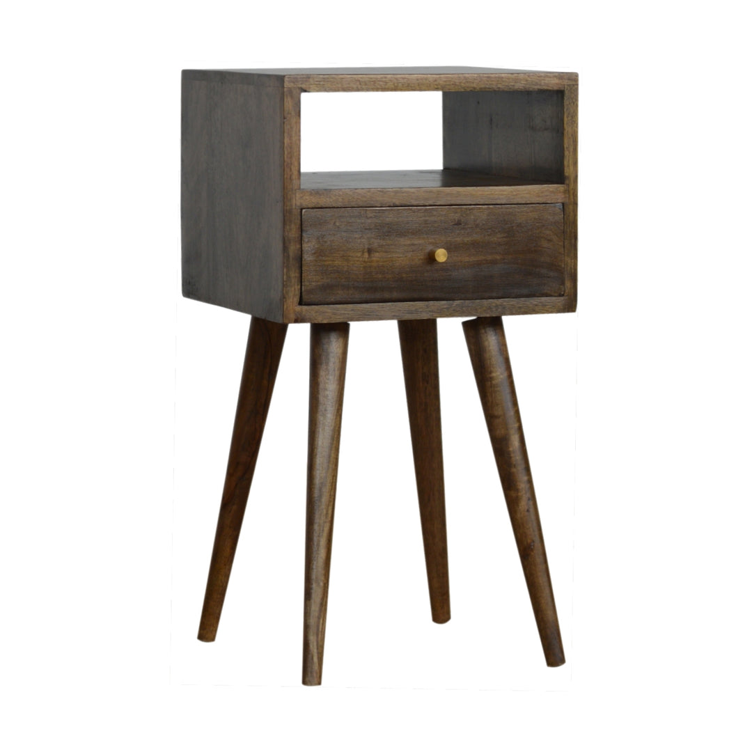 Brown Light Grey Lacquered Solid Mango Wood Mini Faded Grey Bedside Table