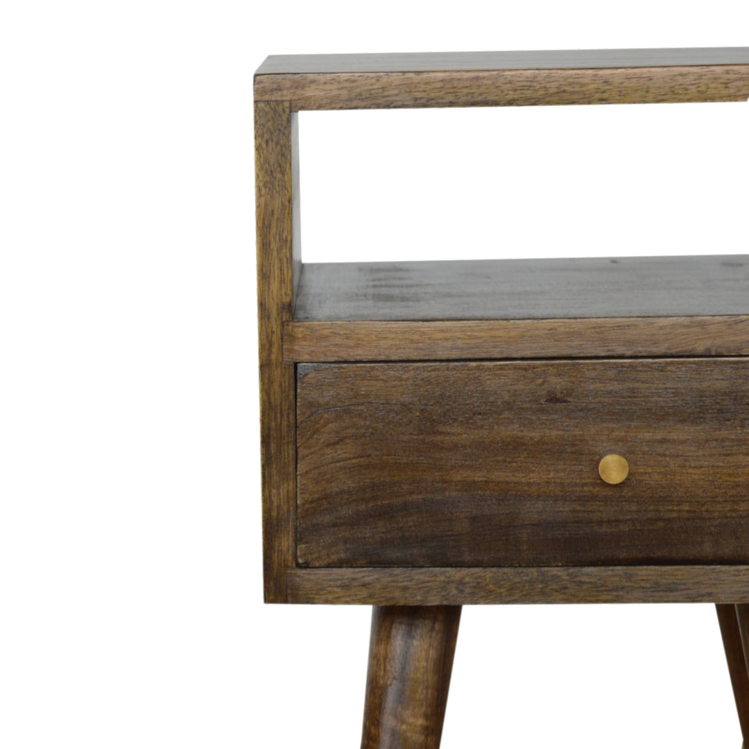 Brown Light Grey Lacquered Solid Mango Wood Mini Faded Grey Bedside Table
