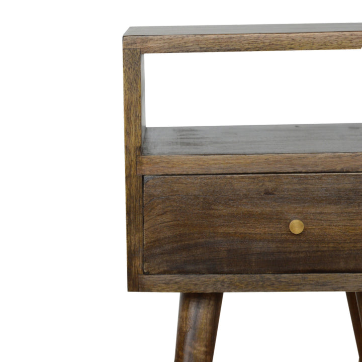 Brown Light Grey Lacquered Solid Mango Wood Mini Faded Grey Bedside Table