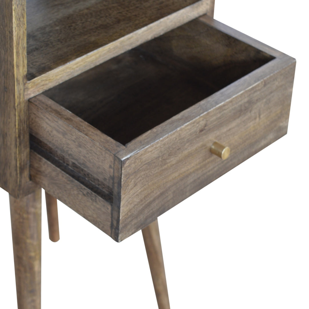 Brown Light Grey Lacquered Solid Mango Wood Mini Faded Grey Bedside Table