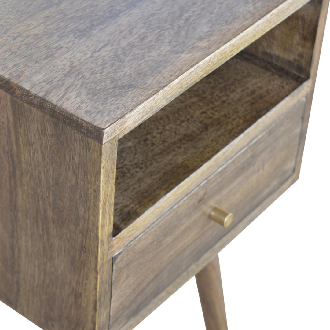 Brown Light Grey Lacquered Solid Mango Wood Mini Faded Grey Bedside Table