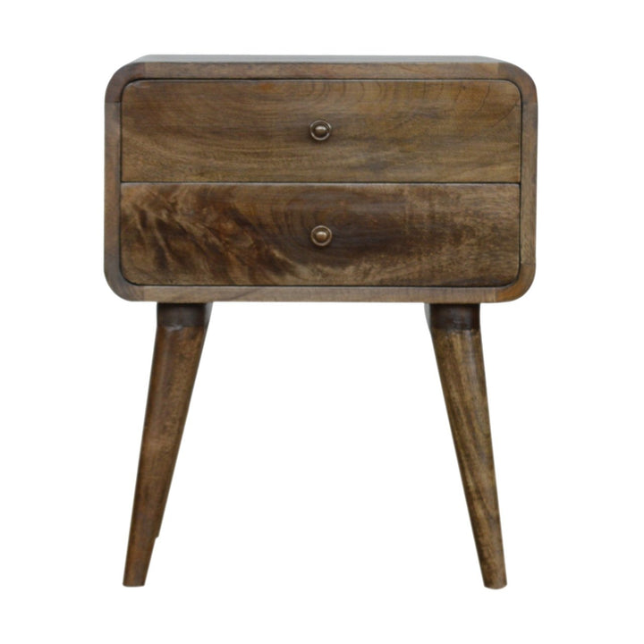 Brown Lacquered Velvet Mocha Solid Mango Wood Fluted Bench with Curved Architectural Silhouette