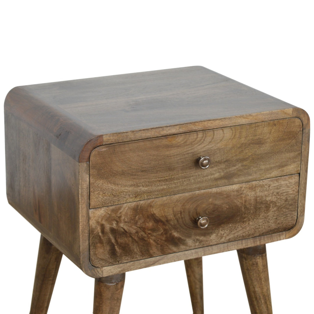 Brown Lacquered Velvet Mocha Solid Mango Wood Fluted Bench with Curved Architectural Silhouette