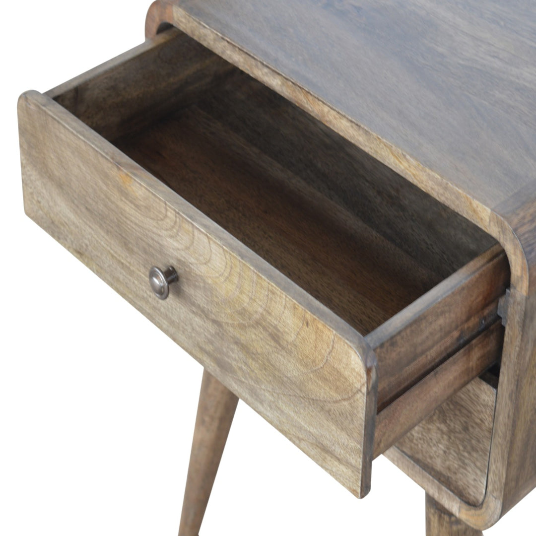 Brown Lacquered Velvet Mocha Solid Mango Wood Fluted Bench with Curved Architectural Silhouette