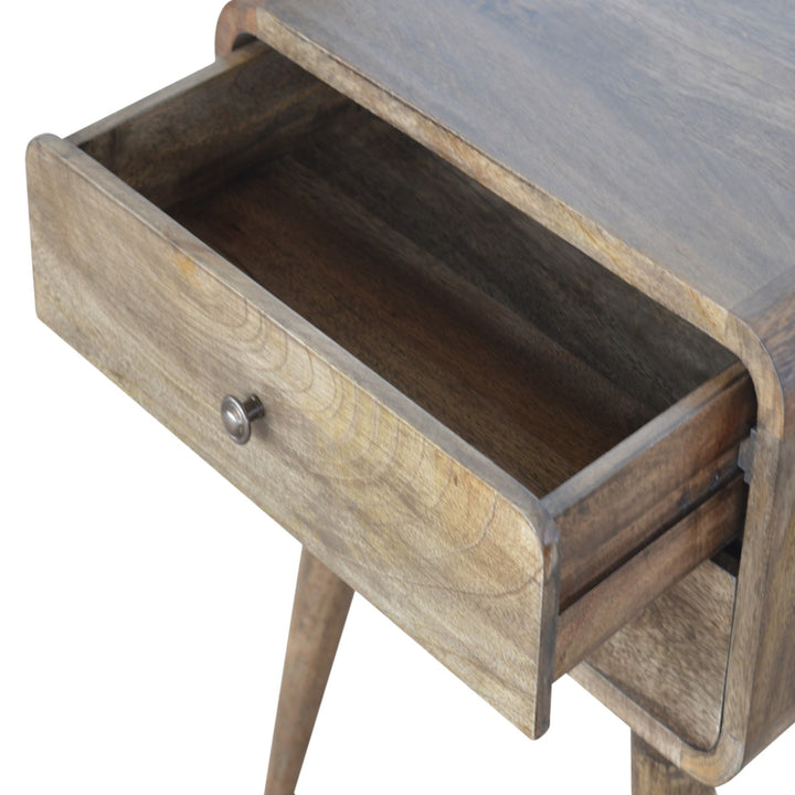 Brown Lacquered Velvet Mocha Solid Mango Wood Fluted Bench with Curved Architectural Silhouette