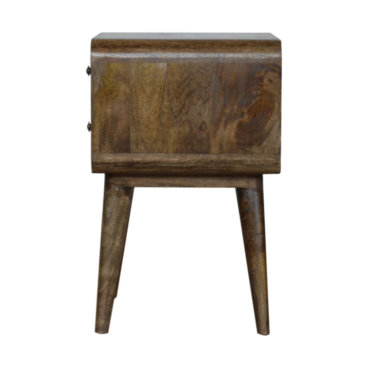 Brown Lacquered Velvet Mocha Solid Mango Wood Fluted Bench with Curved Architectural Silhouette