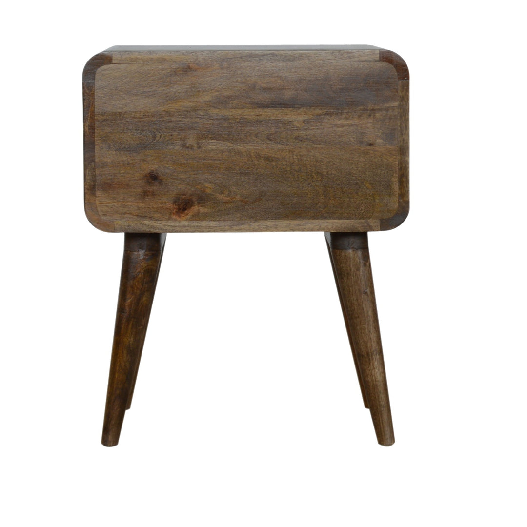 Brown Lacquered Velvet Mocha Solid Mango Wood Fluted Bench with Curved Architectural Silhouette