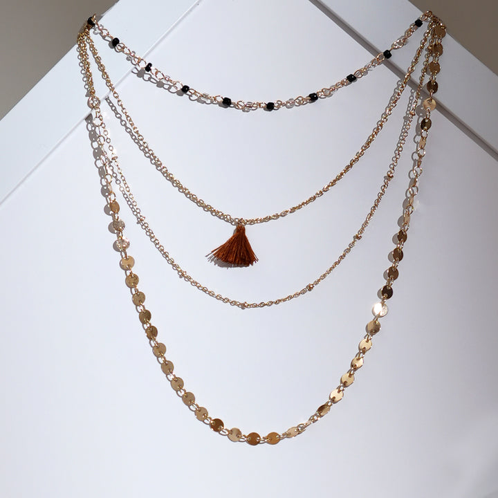 Gold-Toned Sequenced & Layered Gold Necklace