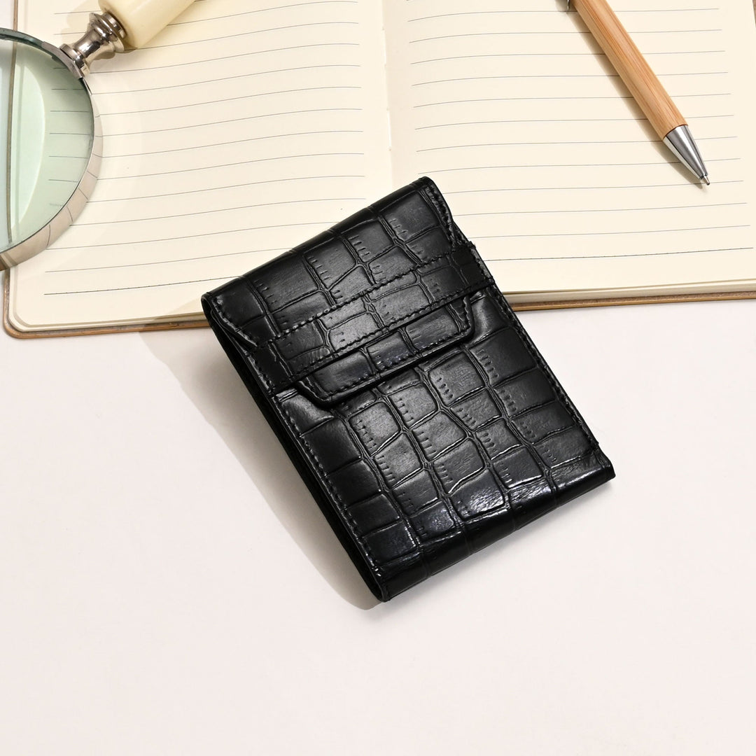 Men’s Leather Wallet 3B Scrblk – Premium Black Croc Look Napa Leather Wallet with Coin Pocket & 6 Card Slots | Luxury Slim Bifold Design