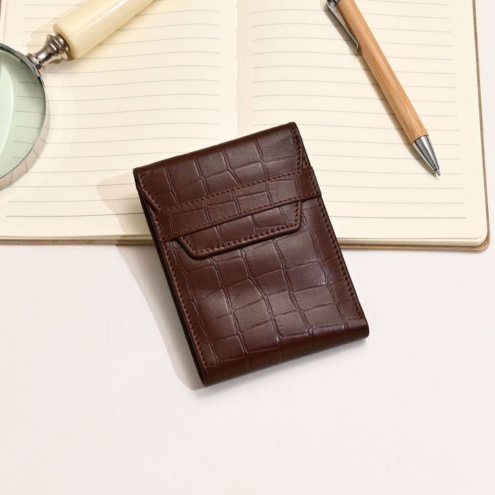 Men’s Leather Wallet 3B Scrbrn – Premium Brown Croc Look Napa Leather Wallet with Coin Pocket & 6 Card Slots | Luxury Slim Bifold Design