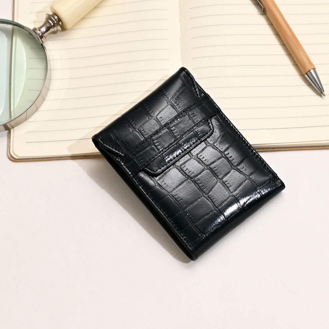 Men’s Leather Wallet 3B Scrgrn – Premium Green Croc Look Napa Leather Wallet with Coin Pocket & 6 Card Slots | Luxury Slim Bifold Design