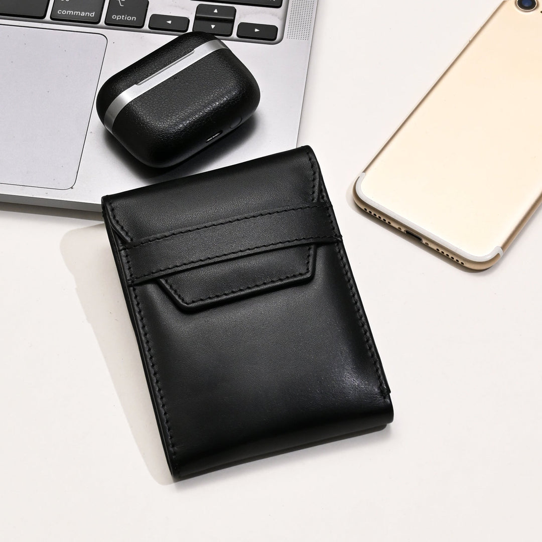 Men’s Leather Wallet 3S Napblk – Premium Black Napa Leather Slim Wallet with Coin Pocket & 6 Card Slots | Luxury Handcrafted Gents Wallet