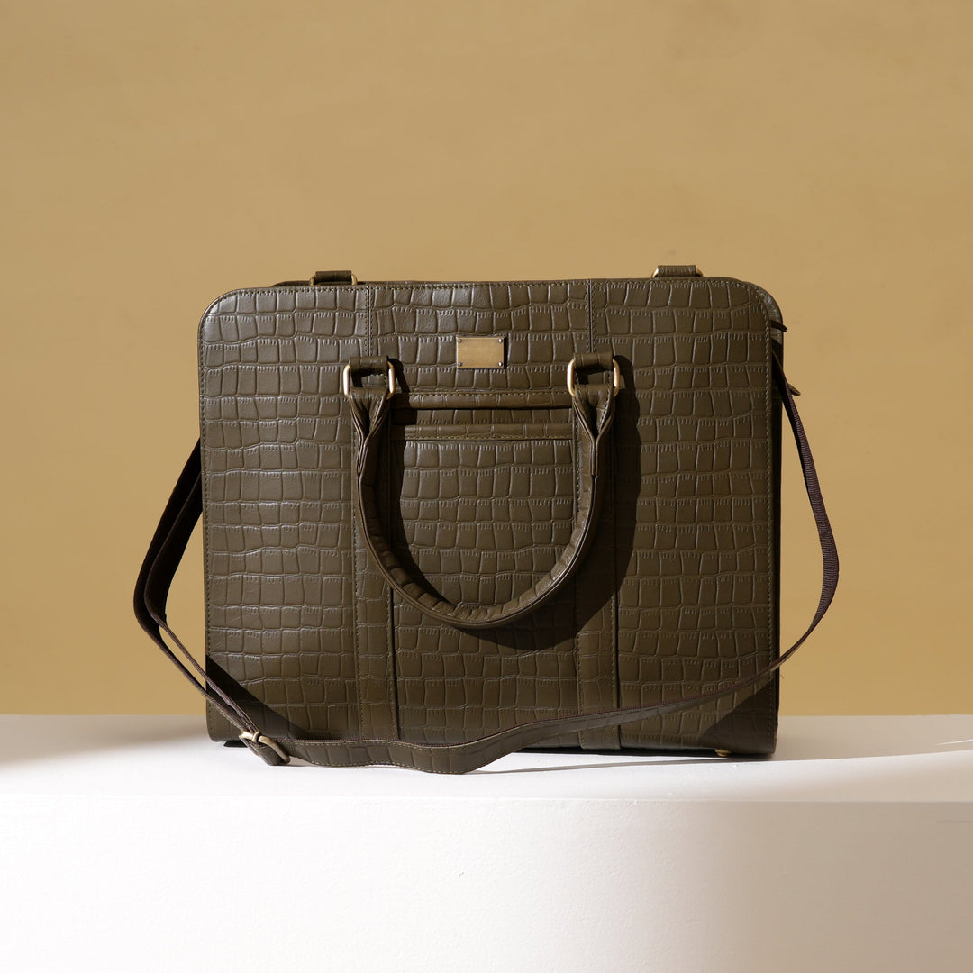 Stylish Green Croc Leather Laptop Business Bag – Genuine Leather Briefcase for Work & Travel