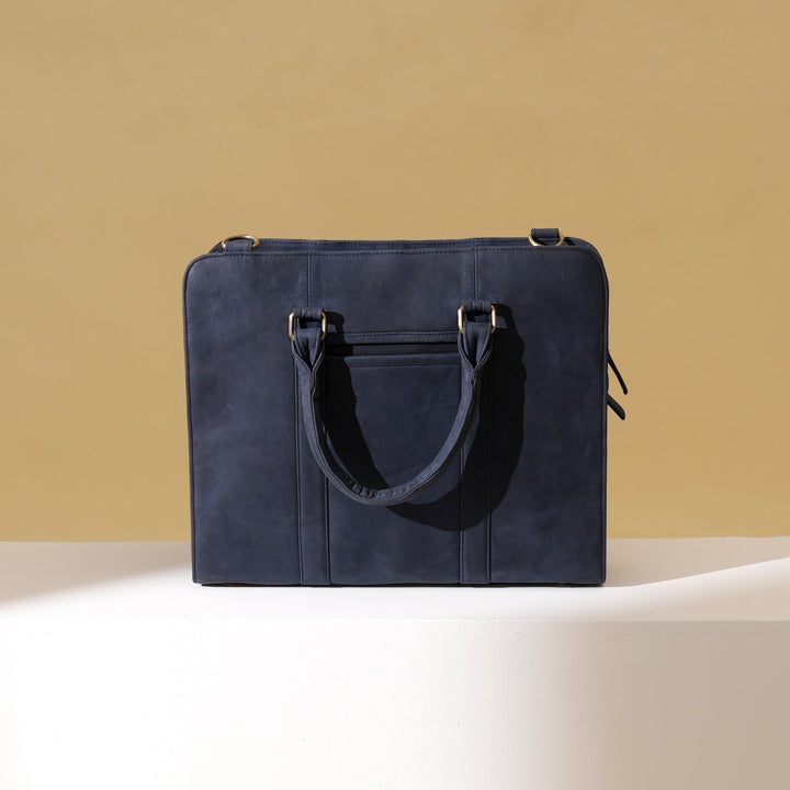 Premium Full-Grain Oily Blue Leather Laptop Business Bag for Men | 15.6 Inch Office & Travel Briefcase with Padded Laptop Sleeve & Dual Compartments