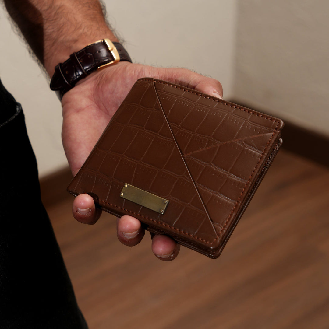 Leather Wallet 1B Brown – Croc-Look Nappa Leather Men’s Wallet with Coin Pocket & 6 Card Slots