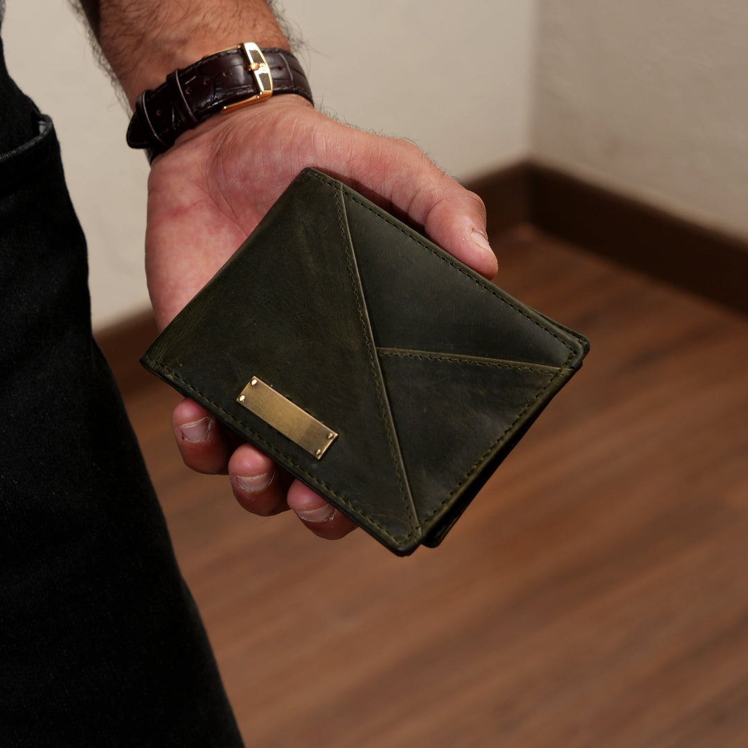 Leather Wallet 1S Crngrn – Green Full-Grain Waxy Leather Men’s Wallet with Coin Pocket & 6 Card Slots