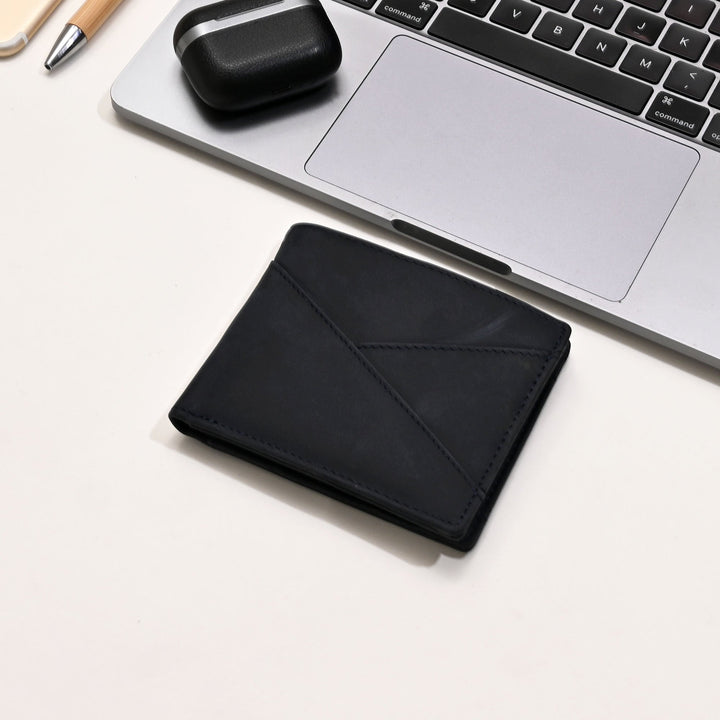 Luxury Blue Waxy Leather Wallet for Men – Slim Design with Coin Pocket & Card Slots