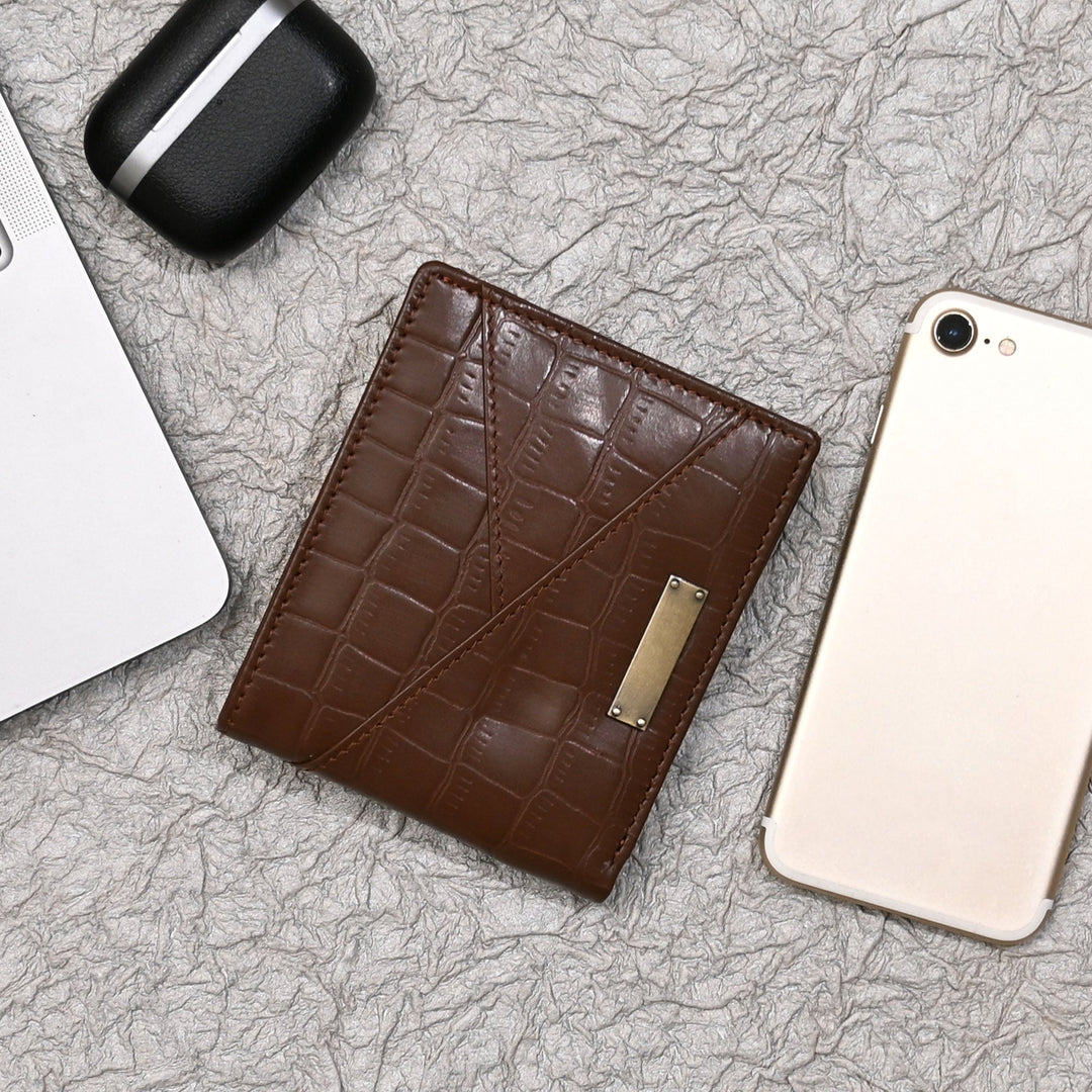 Leather Wallet 2B Crobrn – Brown Croc-Pattern Napa Leather Men’s Wallet with Coin Pocket & Card Slots