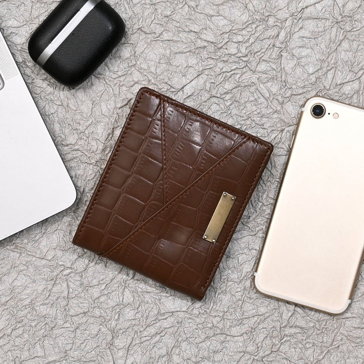 Leather Wallet 2B Crobrn – Brown Croc-Pattern Napa Leather Men’s Wallet with Coin Pocket & Card Slots