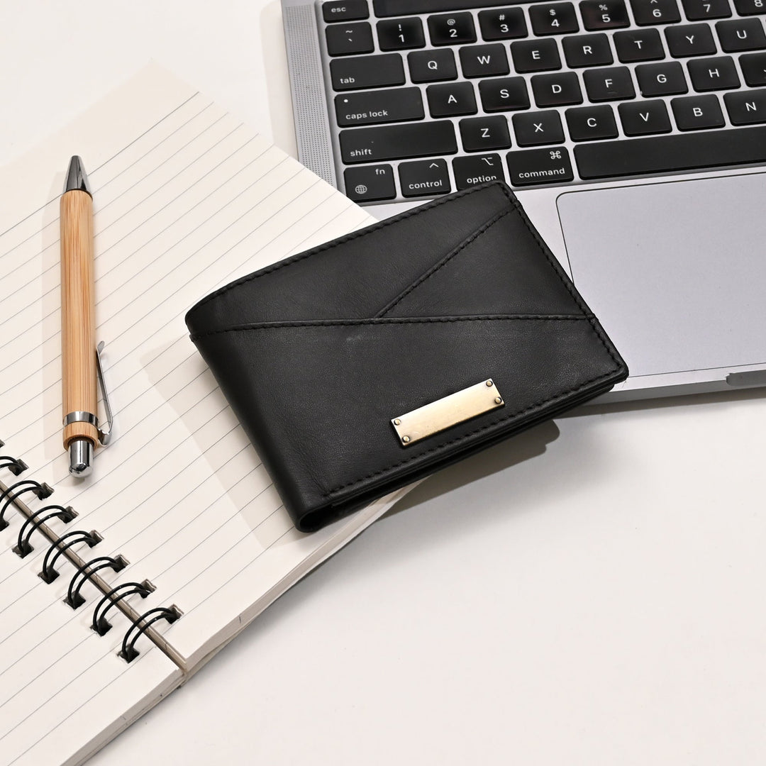 Leather Wallet 2S Crnblk – Premium Black Full-Grain Leather Slim Wallet for Men with Coin Pocket & Card Slots