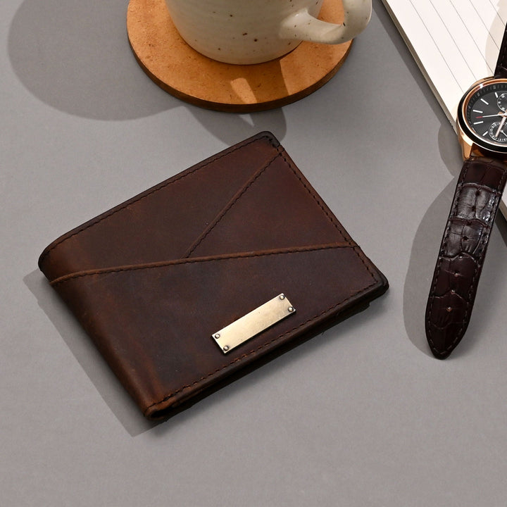 Men’s Leather Wallet 2S Crnbrn – Premium Brown Waxy Full-Grain Leather Wallet with Coin Pocket & 4 Card Slots | Elegant Slim Bifold Design