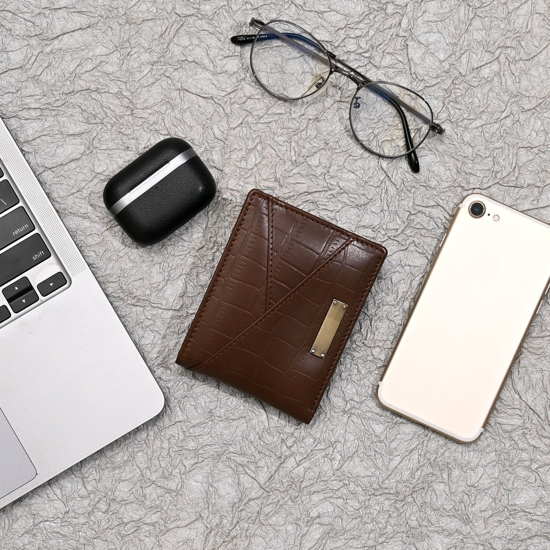 Leather Wallet 2S Crobrn – Premium Brown Croc-Embossed Napa Leather Wallet for Men with Coin Pocket & Card Slots