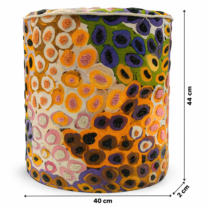 Printed & Embroidered Cotton Pouf – Abstract Design– 40x45 cm
