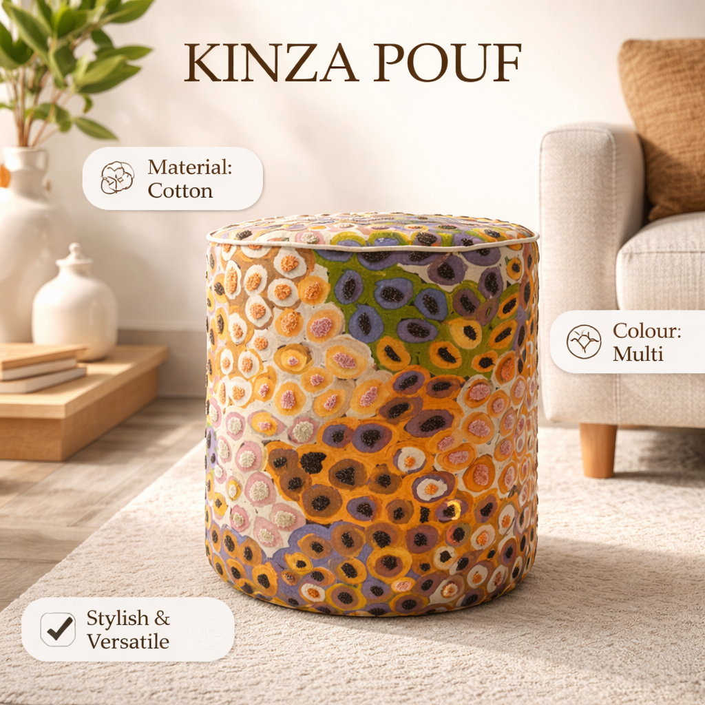 Printed & Embroidered Cotton Pouf – Abstract Design– 40x45 cm