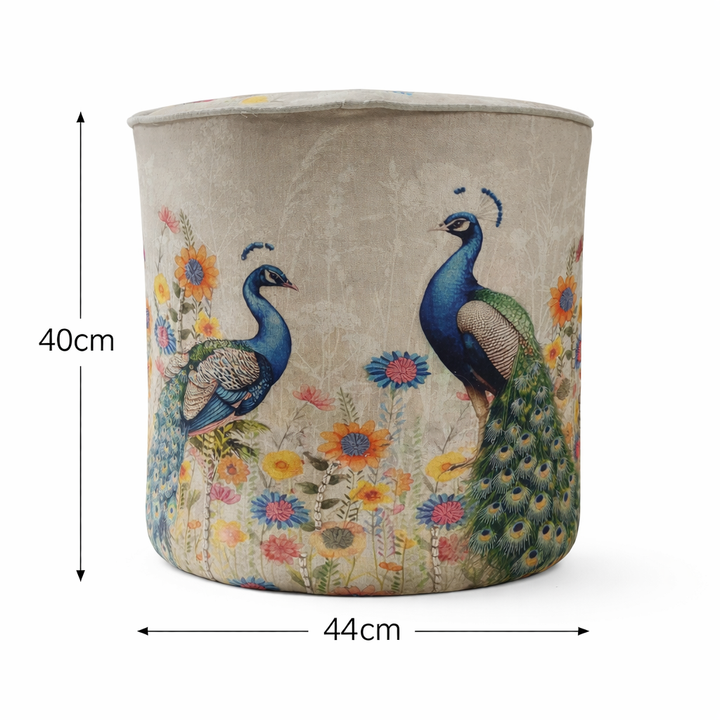 Printed & Embroidered Cotton Pouf – Peacock Design– 40x45 cm