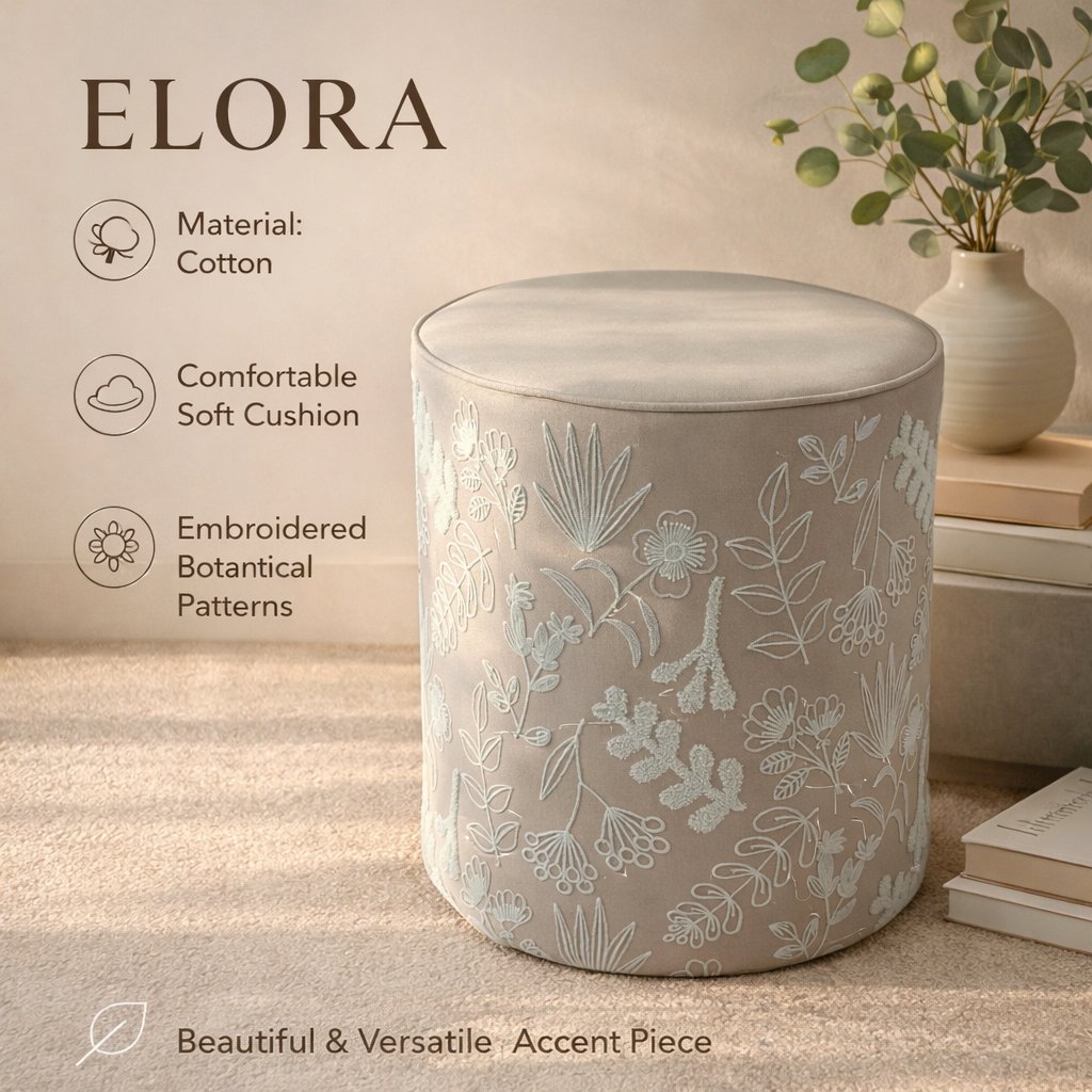 Cotton Pouf – Elora Embroidered Design – 40x45 cm