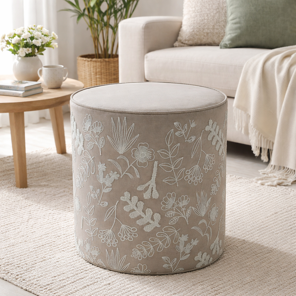 Cotton Pouf – Elora Embroidered Design – 40x45 cm