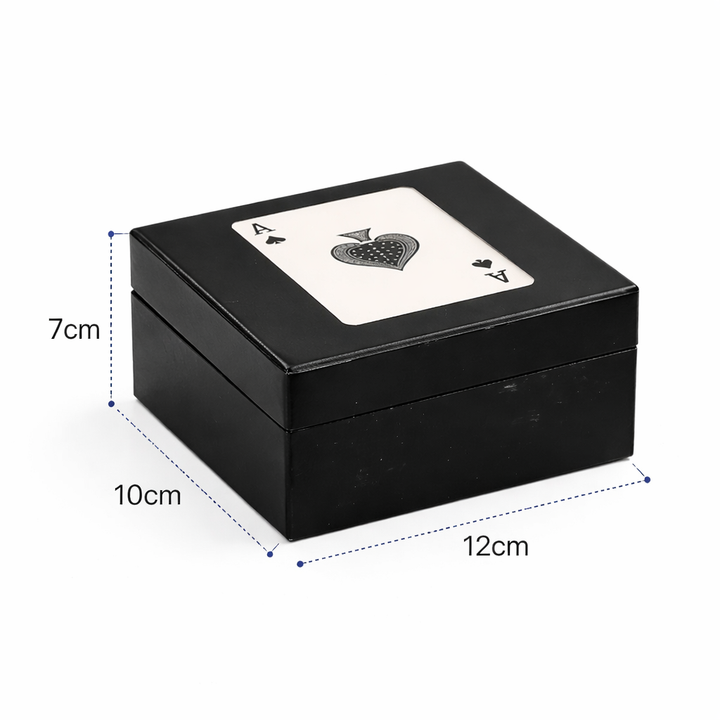 Black Resin Triple Slot Playing Card Box with Ace Design