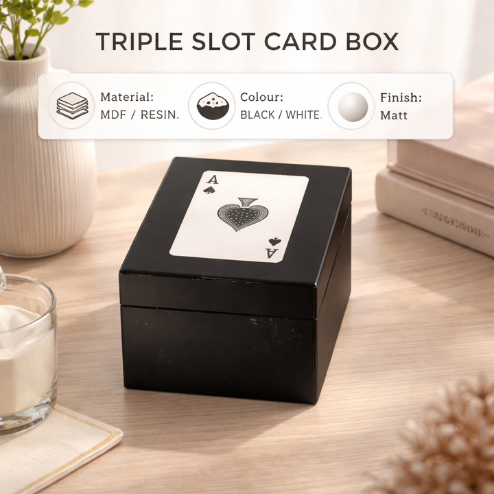 Black Resin Triple Slot Playing Card Box with Ace Design