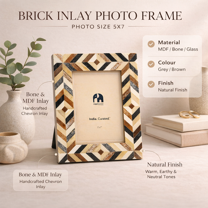 Brick Pattern Inlay Photo Frame – 5x7 inches