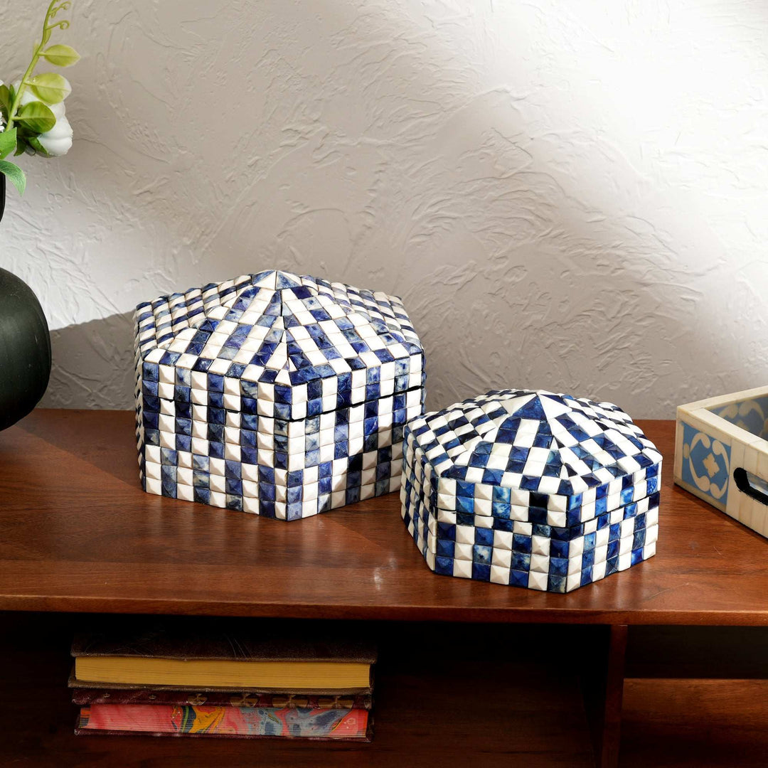 Diamond Pattern Bone Inlay Box – Set of 2