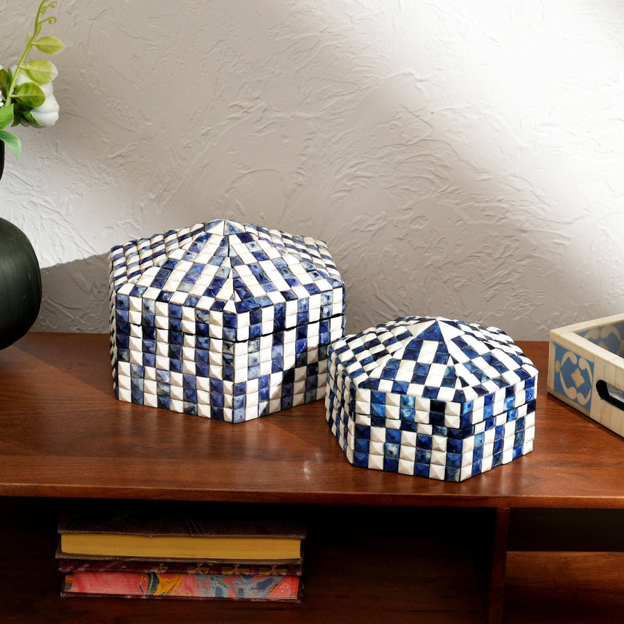 Diamond Pattern Bone Inlay Box – Set of 2