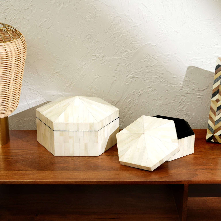 Hexagonal Bone Inlay Decorative Box – Set of 2