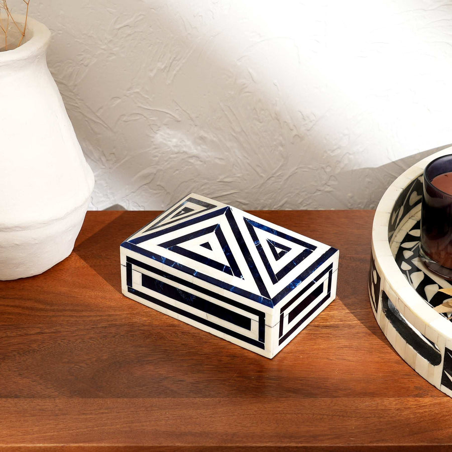 Pyramid-Shaped Geometric Bone Inlay Box