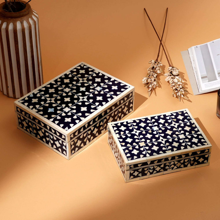 Floral Pattern Bone Inlay Box – Set of 2