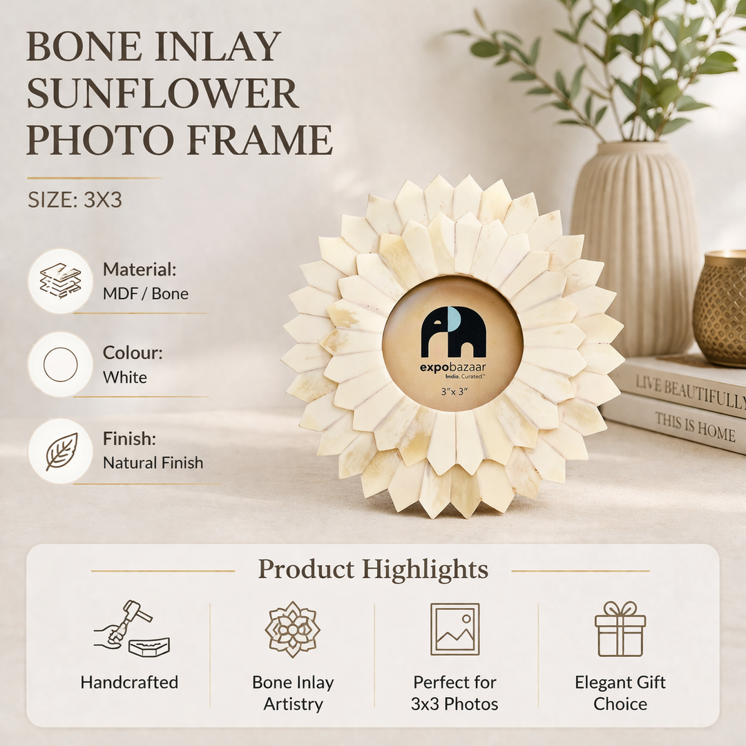 Sunflower Bone Inlay Photo Frame – 3x3 inches