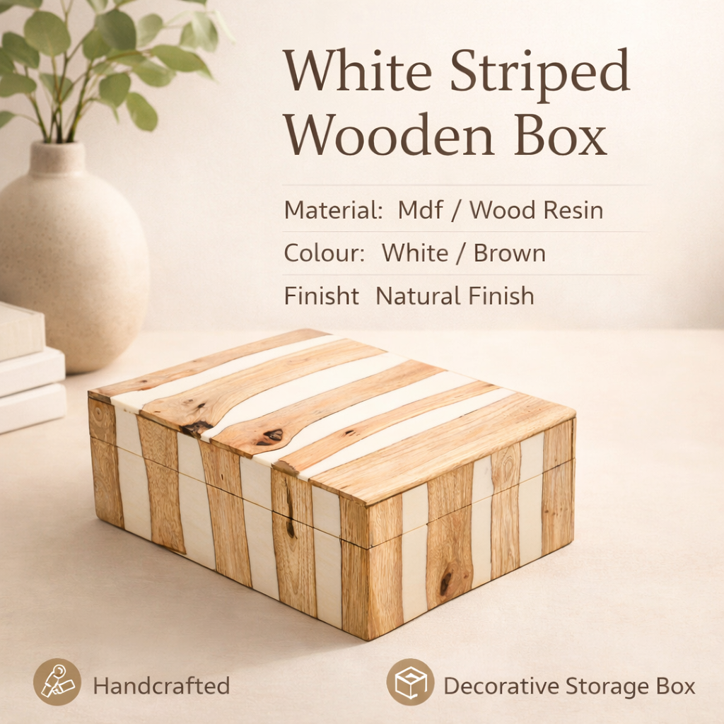 White Striped Wooden Decorative Box