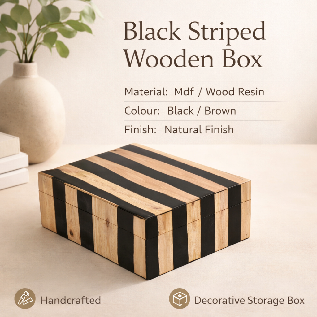 Black Striped Wooden Decorative Box