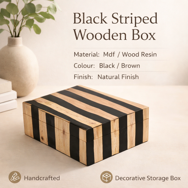 Black Striped Wooden Decorative Box