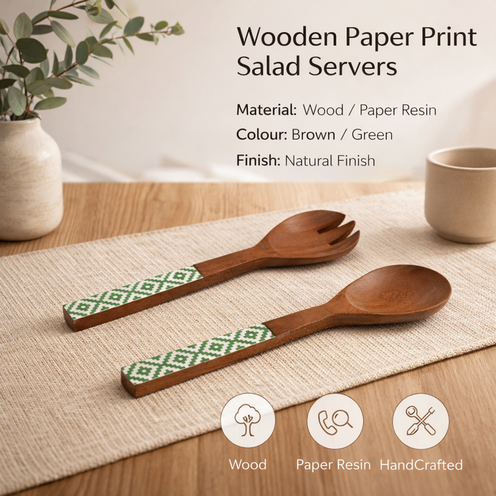 Serviteur à salade en bois avec impression papier