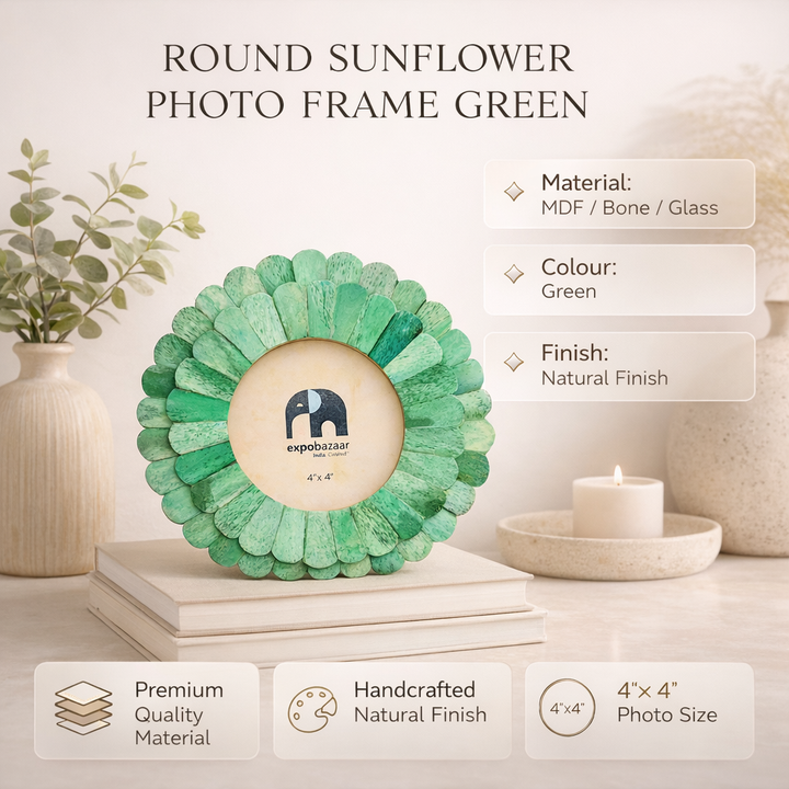 Round Sunflower Photo Frame – Green